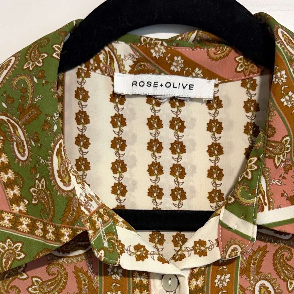 Rose & Olive Paisley Button-Down Shirt - Green, Pink, White - Picture 2 of 3